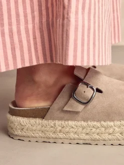 neutre - Espadrilles épaisses en daim à bout rond