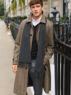 neutre - Manteau à carreaux pied-de-poule en tissu italien riche en laine