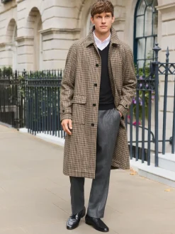 neutre - Manteau à carreaux pied-de-poule en tissu italien riche en laine