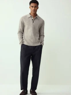 neutre - Polo à manches longues en maille côtelée confortable avec laine