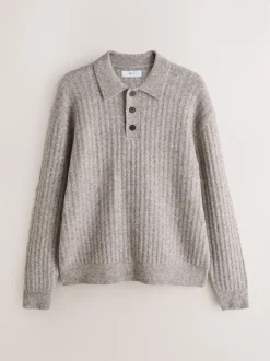 neutre - Polo à manches longues en maille côtelée confortable avec laine