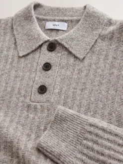 neutre - Polo à manches longues en maille côtelée confortable avec laine