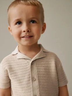 neutre - Polo en maille à manches courtes et col Revere (3mois7ans)