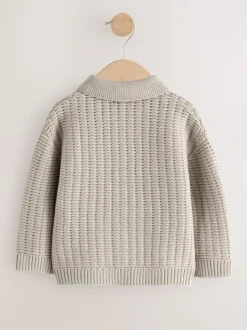 neutre - Polo texturé en maille boutonné (3mois-7ans)