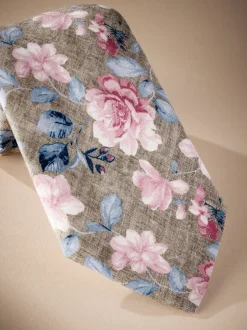 Neutre Brown/Rose Fleuri  - Cravate Signature Made in Italie à motif paisley