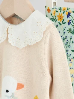 Neutre canard/Vert sauge Ditsy - Pull et Leggings en maille Bébé Ensemble 2 Pièces (0mois-3ans)