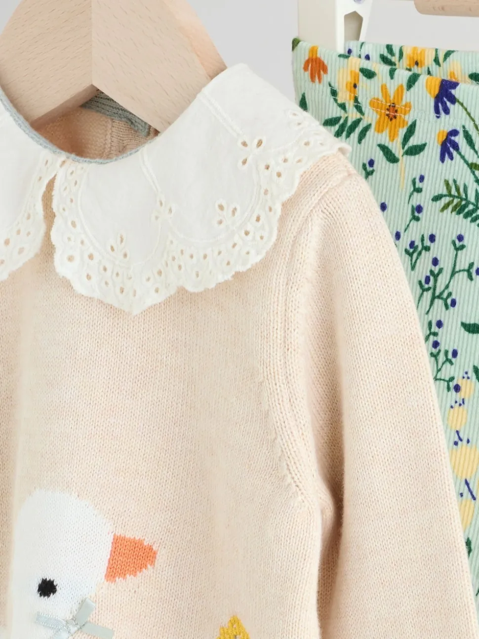 Neutre canard/Vert sauge Ditsy - Pull et Leggings en maille Bébé Ensemble 2 Pièces (0mois-3ans)