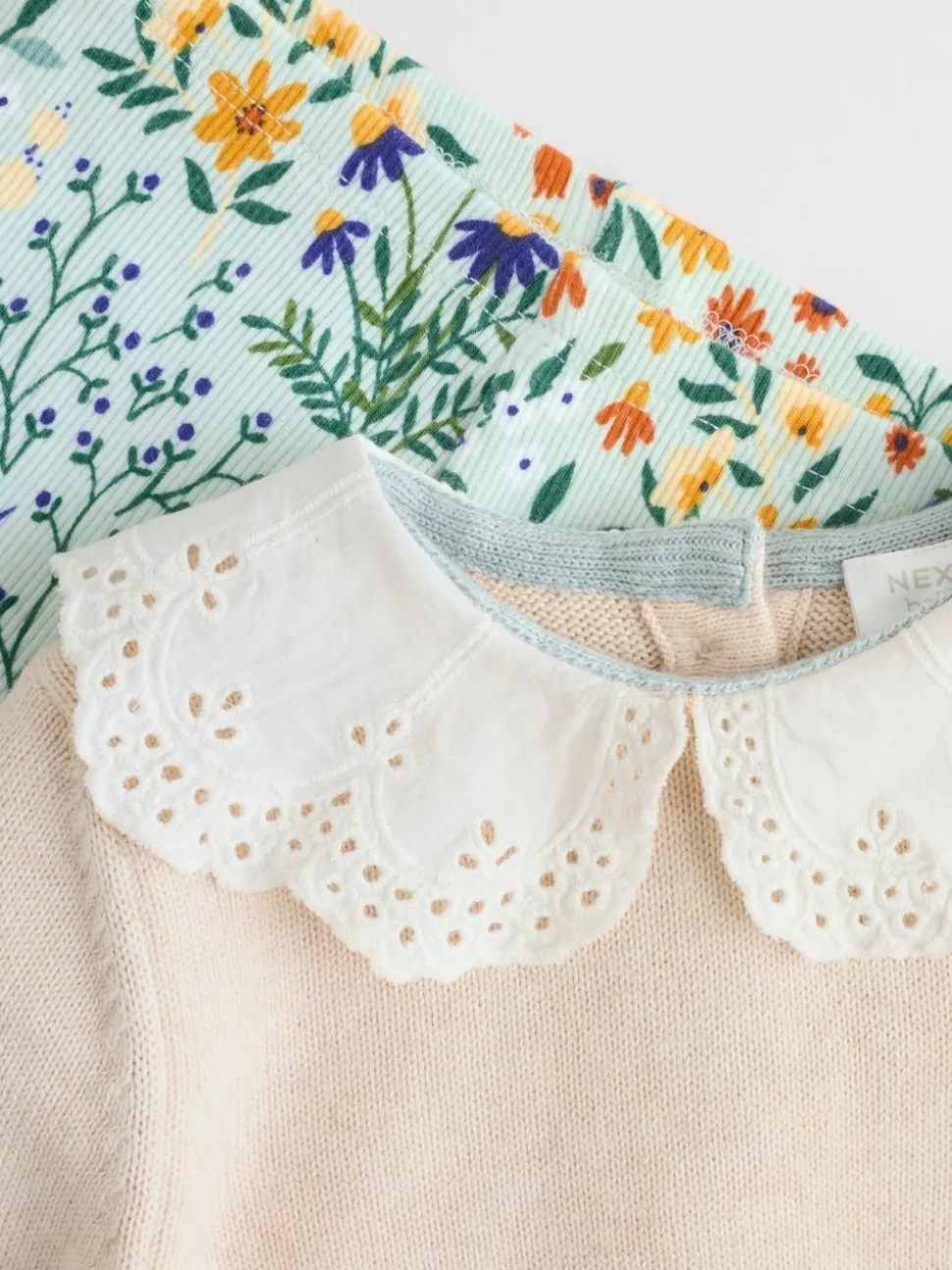 Neutre canard/Vert sauge Ditsy - Pull et Leggings en maille Bébé Ensemble 2 Pièces (0mois-3ans)