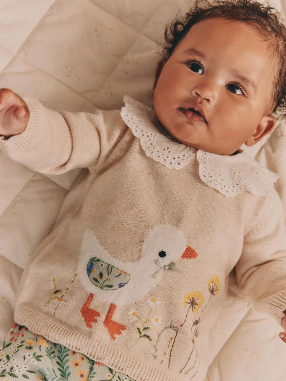 Neutre canard/Vert sauge Ditsy - Pull et Leggings en maille Bébé Ensemble 2 Pièces (0mois-3ans)