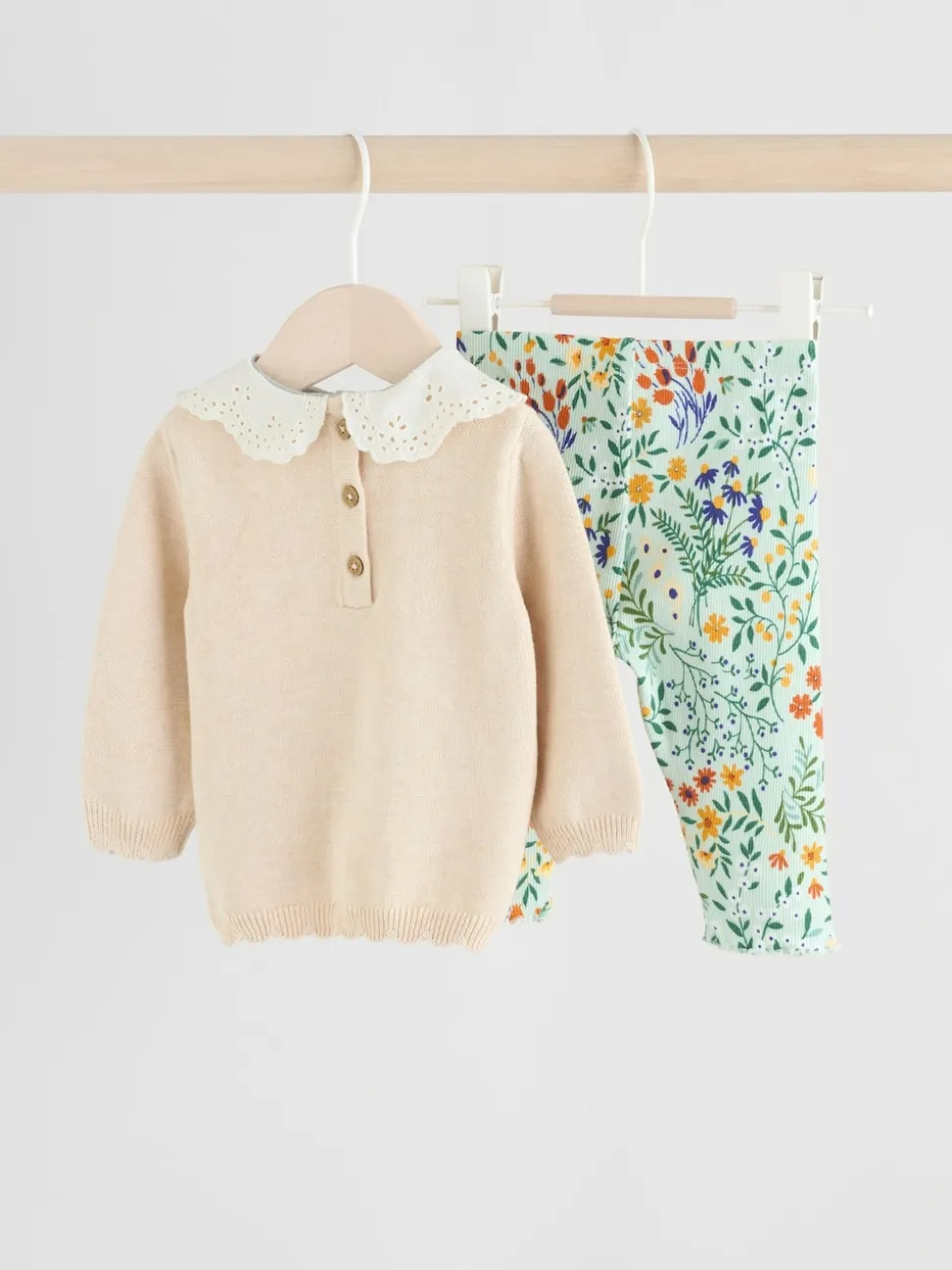 Neutre canard/Vert sauge Ditsy - Pull et Leggings en maille Bébé Ensemble 2 Pièces (0mois-3ans)