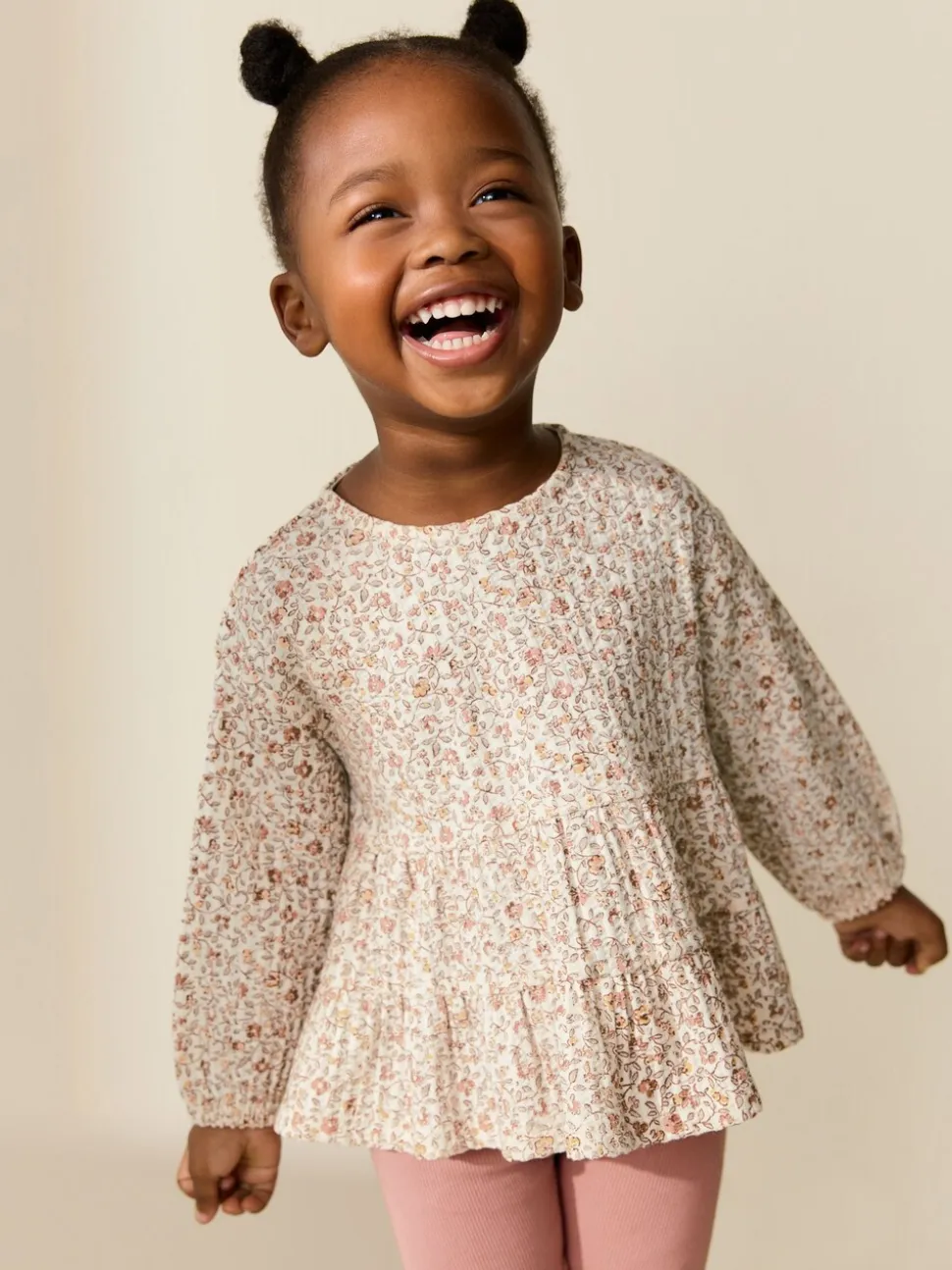 Neutre Ditsy Fleuri - Ensemble chemisier et legging à manches longues (3mois-7ans)