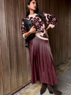 Neutre/Bordeaux - Pull à col rond Motif paisley Statement