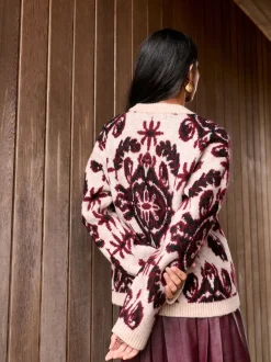 Neutre/Bordeaux - Pull à col rond Motif paisley Statement