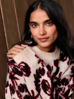 Neutre/Bordeaux - Pull à col rond Motif paisley Statement