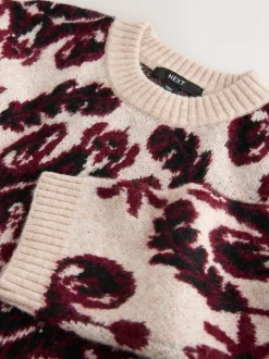 Neutre/Bordeaux - Pull à col rond Motif paisley Statement
