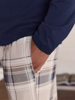 Neutre/Marine - Lot de 2 pyjamas à manches courtes en jersey à carreaux