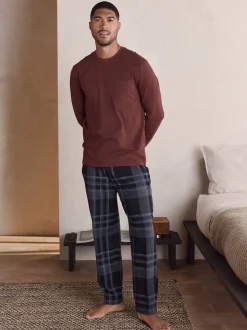 Neutre/Marine - Lot de 2 pyjamas à manches courtes en jersey à carreaux