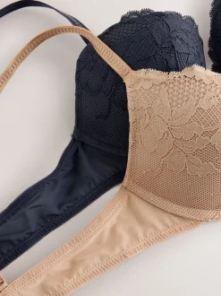 Neutre/Marine - Lot de 2 soutiens-gorge push-up pigeonnants en dentelle