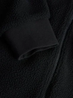 Noir - À capuche - Polaire en peau de mouton