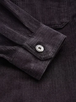 Noir - À capuche Velours côtelé Borg Veste-chemise doublée