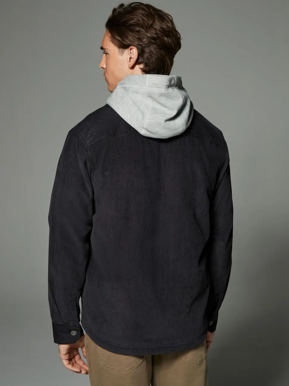 Noir - À capuche Velours côtelé Borg Veste-chemise doublée