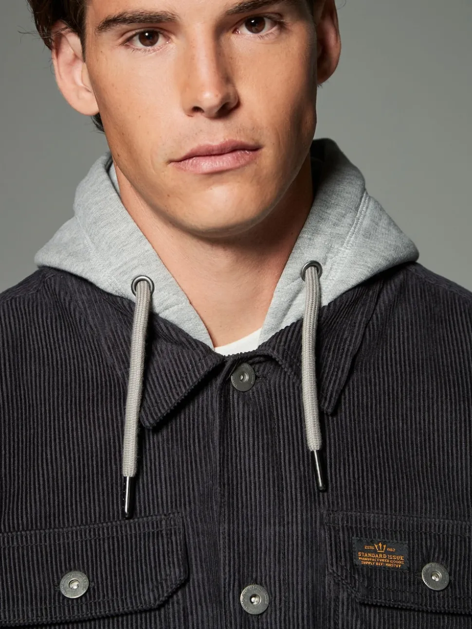 Noir - À capuche Velours côtelé Borg Veste-chemise doublée