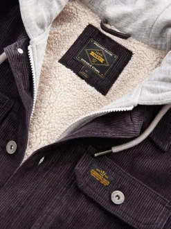 Noir - À capuche Velours côtelé Borg Veste-chemise doublée