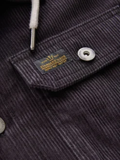 Noir - À capuche Velours côtelé Borg Veste-chemise doublée