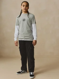 Noir - 100% Coton Denim Multipocket Cargos Jeans (3-16ans)