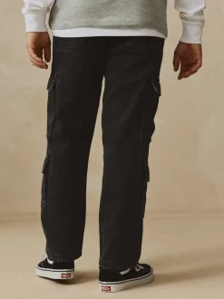 Noir - 100% Coton Denim Multipocket Cargos Jeans (3-16ans)