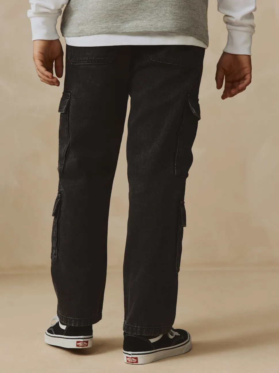 Noir - 100% Coton Denim Multipocket Cargos Jeans (3-16ans)