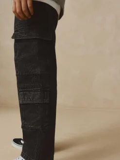 Noir - 100% Coton Denim Multipocket Cargos Jeans (3-16ans)