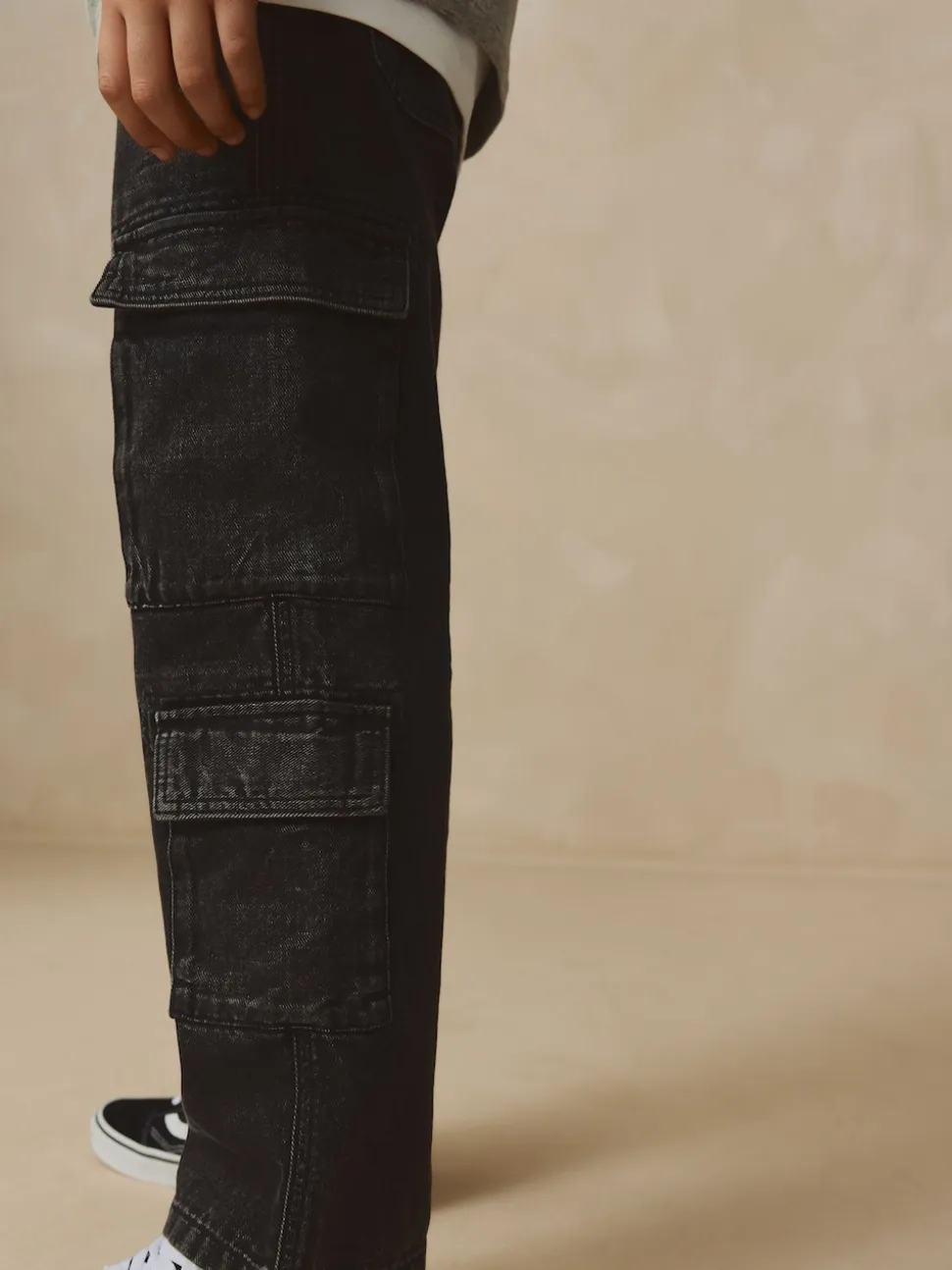 Noir - 100% Coton Denim Multipocket Cargos Jeans (3-16ans)