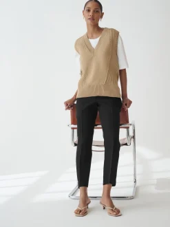 Noir - Ajusté Pantalons droites élastiquées