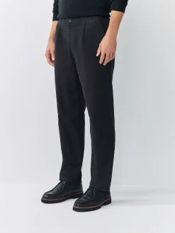Noir - Ajustement droit - Pantalons Chinos extensibles plissés avec taille élastique