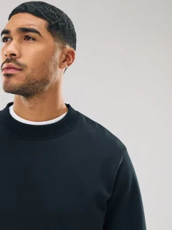 Noir - Ajustement régulier - Sweat-shirt épais à Col rond riche en coton