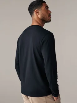 Noir - Ajustement régulier - T-shirt à manches longues de cou d'équipage