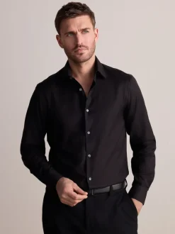 Noir - Ajustement régulier - Signature 100% coton avec chemise élégante texturée