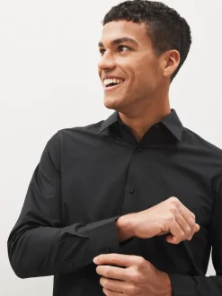 Noir - Ajustement régulier - Chemises intelligentes faciles d’entretien à poignets simples