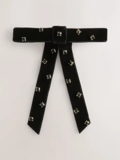 Noir - Barrette à cheveux en velours avec ornements d’un nœud