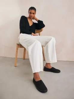 Noir - Baskets à enfiler en toile brodée sans lacets