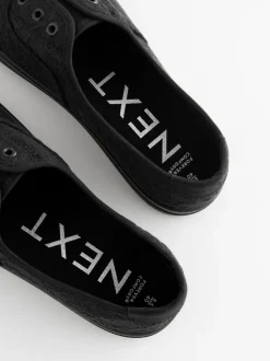 Noir - Baskets à enfiler en toile brodée sans lacets