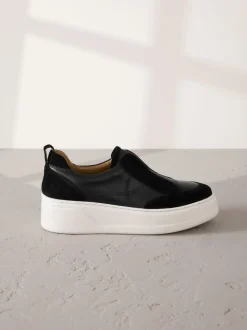 Noir - Baskets Signature à plateforme compensée épaisse en cuir