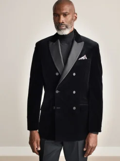 Noir - Blazer croisé en velours italien Signature Pontoglio