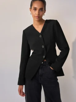 Noir - Blazer sans col en V