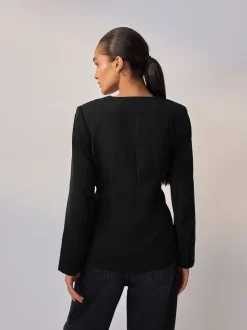Noir - Blazer sans col en V