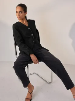 Noir - Blazer sans col en V