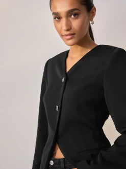 Noir - Blazer sans col en V