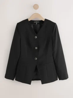 Noir - Blazer sans col en V