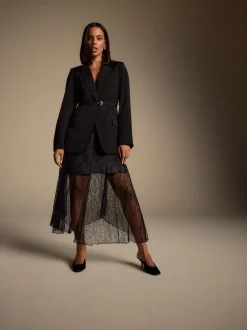 Noir - Blazer skinny à simple boutonnage et ceinture